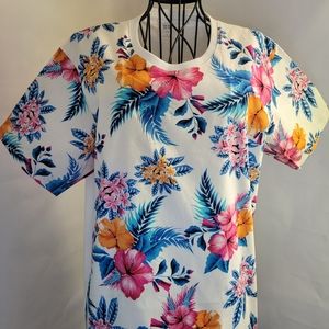 Tropical Printed Overlay Graphics Tee-shirt
